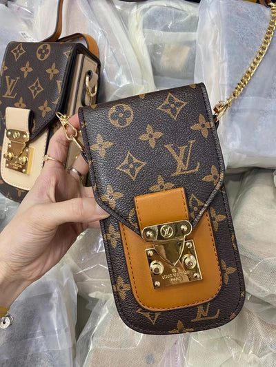 Versatile LV phone pouch with convenient metal chain