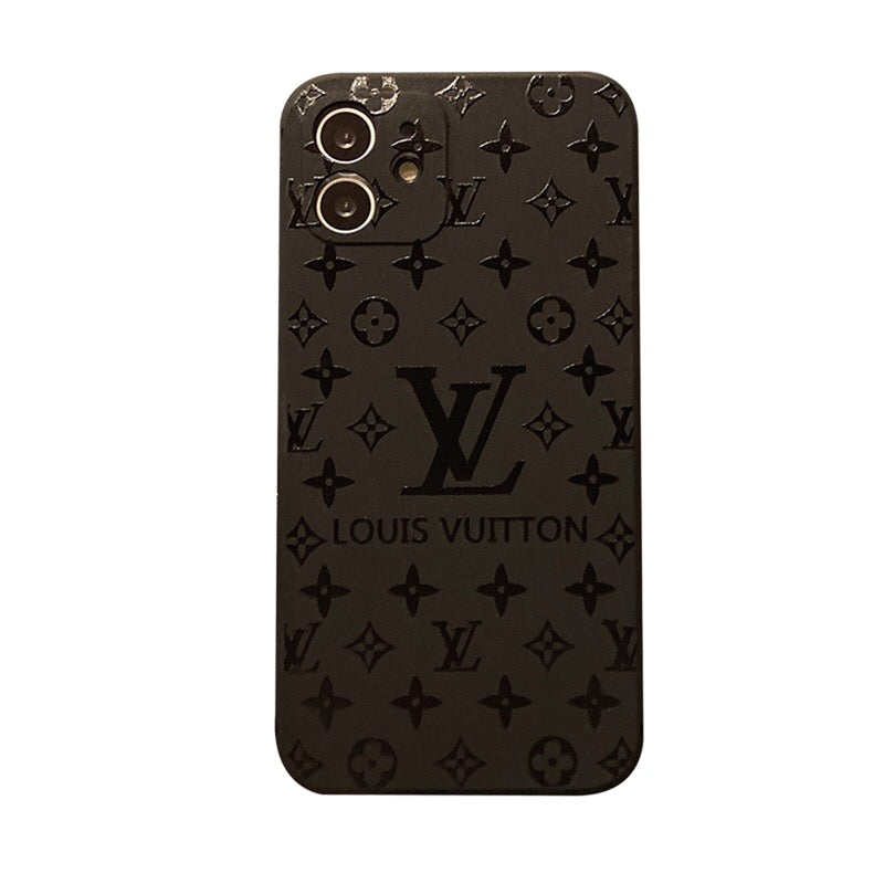 Trendy LV iPhone case with black monogram pattern