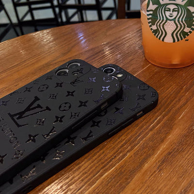 Protective black iPhone case with iconic LV logo