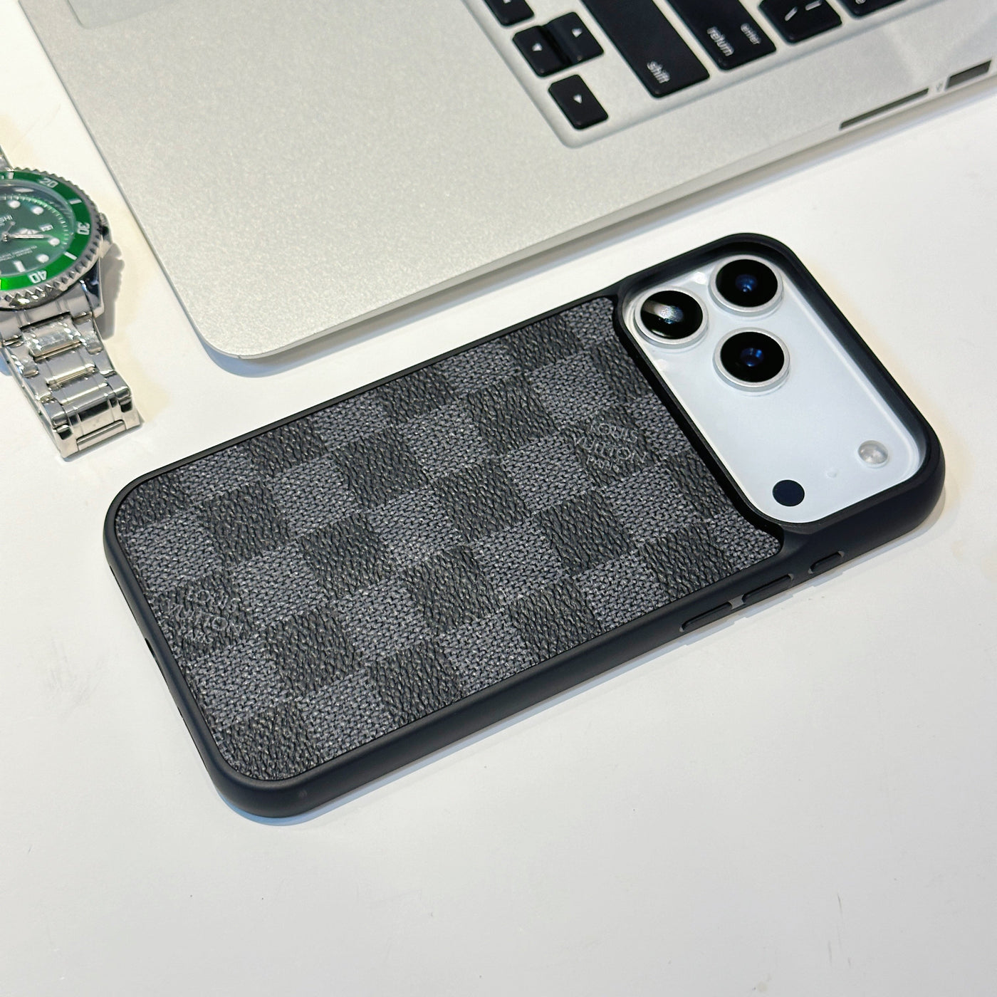 Luxury Monogram &amp; Check Pattern iPhone Case
