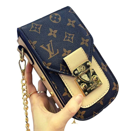 Versatile LV phone pouch with convenient metal chain