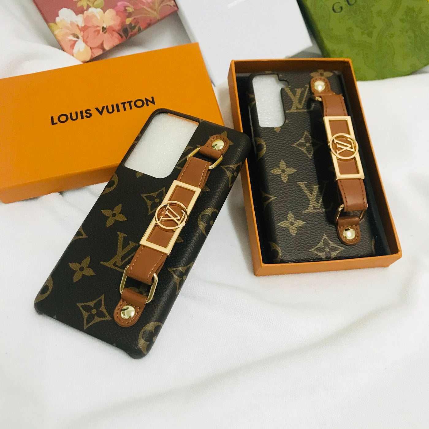 Luxury LV Monogram Case with Hand Strap for Samsung | Stylish & Functional