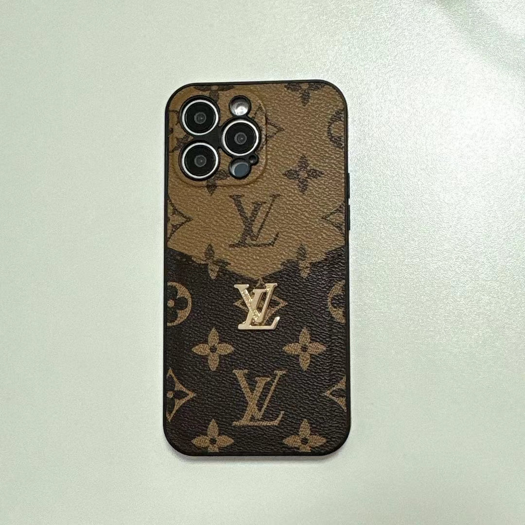 Luxury LV Monogram Phone Case with Card Holder for iPhone