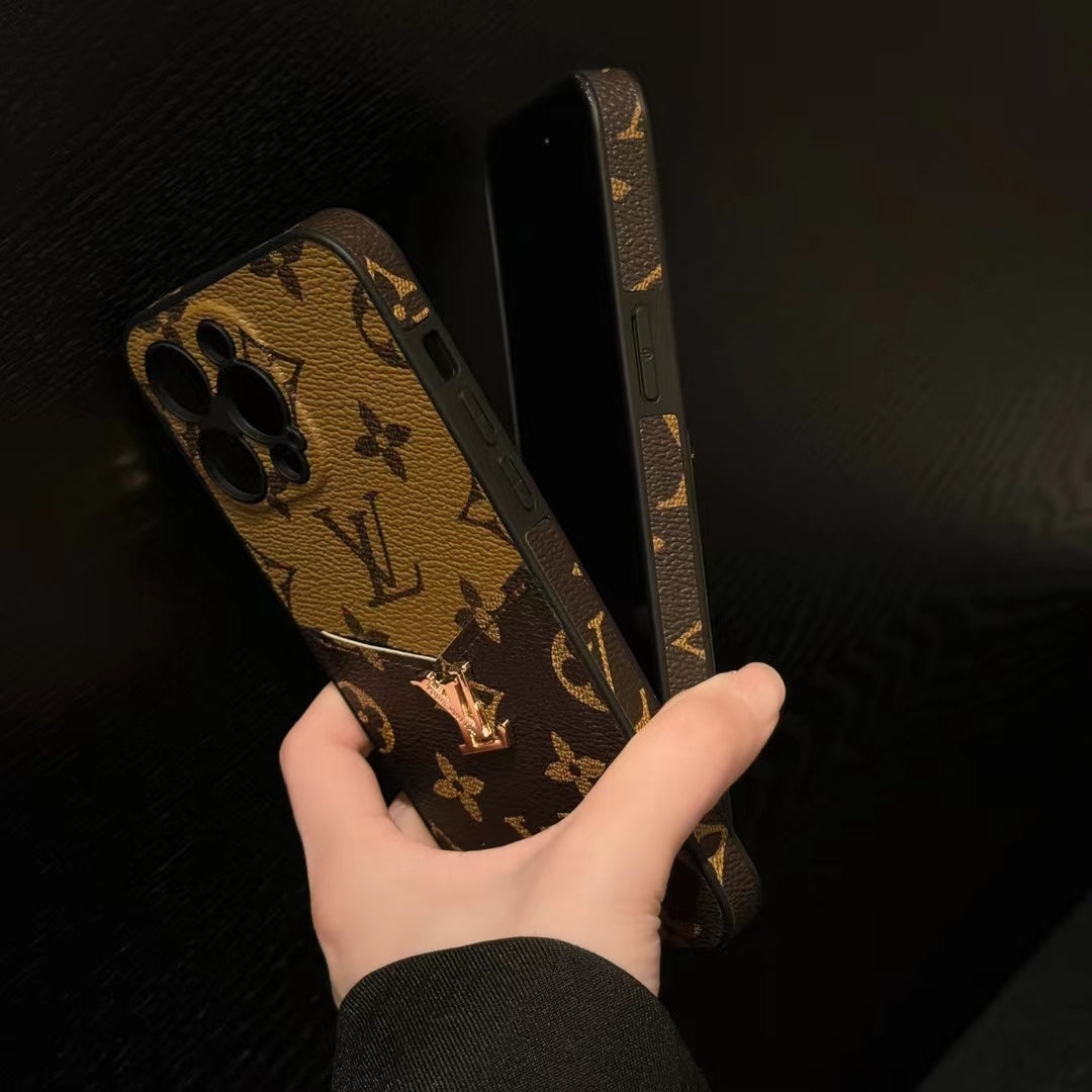 Luxury LV Monogram Phone Case with Card Holder for iPhone