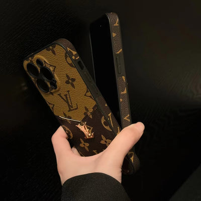 Luxury LV Monogram Phone Case with Card Holder for iPhone