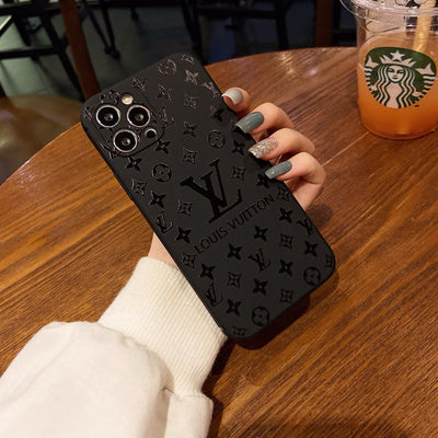 Trendy LV iPhone case with black monogram pattern