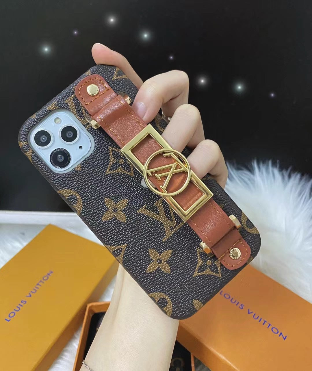 LV logo iPhone case with detachable hand strap